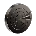 3D metallic bullseye target with an arrow hitting the center.